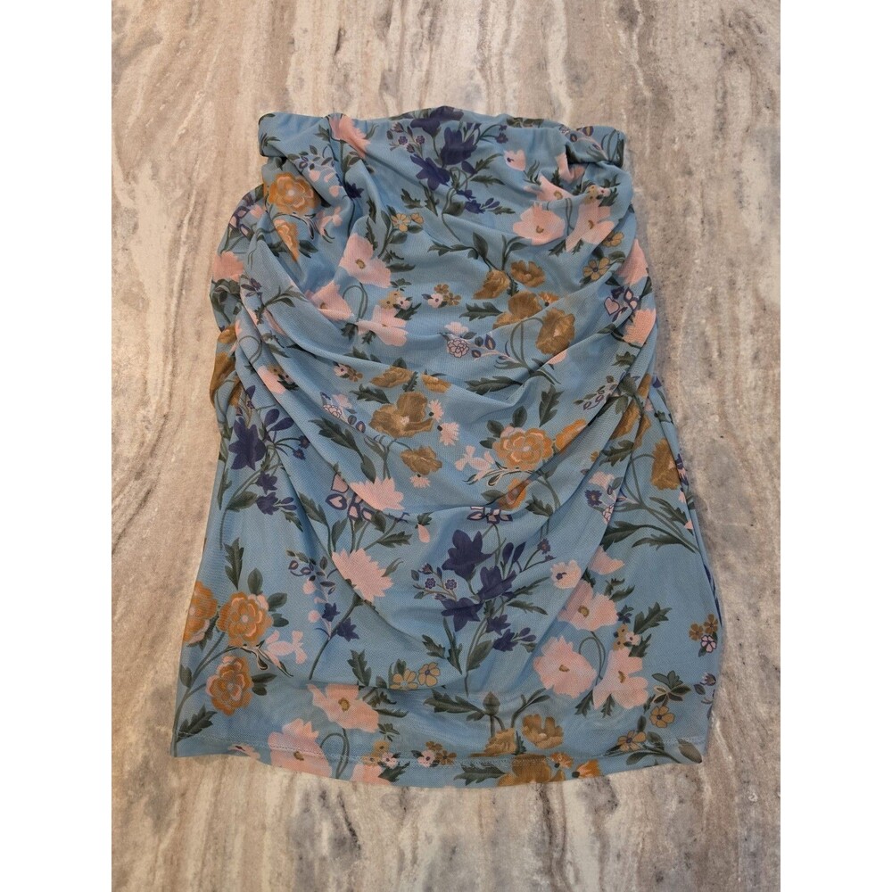 Anthropologie Floral Mesh Skirt Blue XXS